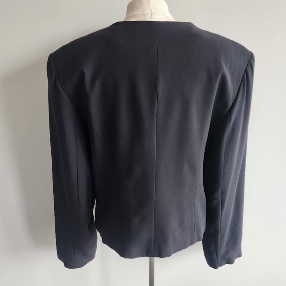 100% Silk Vintage Retro Valerie Stevens Black Blazer Suit Jacket Size 12 - Picture 3 of 11